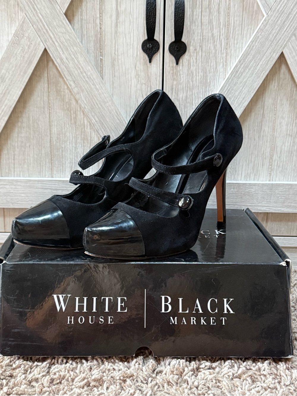 White House Black Market- Black Suede/Patent Mary Jane Retro style Pumps-10